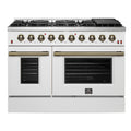 Forno Galiano 48-Inch Gas Range with 8 Burners and  6.58 Cu.Ft. Double Convection Oven in White with Antique Brass Trim (FFSGS6244-48WHT)