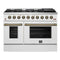 Forno Galiano 48-Inch Gas Range with 8 Burners and  6.58 Cu.Ft. Double Convection Oven in White with Antique Brass Trim (FFSGS6244-48WHT)