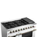 Forno 5-Piece Appliance Package - 48-Inch Galiano Gas Range, Wall Mount Range Hood, 60-Inch Refrigerator, Dishwasher, & 24-Inch Microwave Drawer in White with Antique Brass Handle