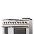 Forno Galiano 4-Piece Appliance Package - 48-Inch Gas Range, 48-Inch Hood, 36-Inch Refrigerator, & 24-Inch Dishwasher in White with Antique Brass Trim