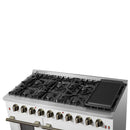 Forno 4-Piece Appliance Package - 48-Inch Galiano Gas Range, 60-Inch Refrigerator, Dishwasher, & 30-Inch Microwave Drawer in White with Antique Brass Handle