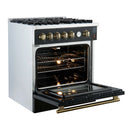 Forno Giovanni 30-Inch Gas Range with 5 Burners and 4.32 Cu.Ft. Convection Gas Oven with Temperature Gauge in Black with Antique Brass Trim (FFSGS6274-30BLK)