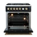 Forno Giovanni 30-Inch Gas Range with 5 Burners and 4.32 Cu.Ft. Convection Gas Oven with Temperature Gauge in Black with Antique Brass Trim (FFSGS6274-30BLK)