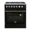 Forno Giovanni 30-Inch Gas Range with 5 Burners and 4.32 Cu.Ft. Convection Gas Oven with Temperature Gauge in Black with Antique Brass Trim (FFSGS6274-30BLK)