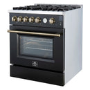 Forno Giovanni 30-Inch Gas Range with 5 Burners and 4.32 Cu.Ft. Convection Gas Oven with Temperature Gauge in Black with Antique Brass Trim (FFSGS6274-30BLK)