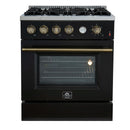 Forno Marco 30-Inch Gas Range with 4 Burners and 4.32 Cu.Ft. Convection Oven in Black with Antique Brass Trim (FFSGS6277-30BLK)
