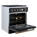 Forno Marco 30-Inch Gas Range with 4 Burners and 4.32 Cu.Ft. Convection Oven in Black with Antique Brass Trim (FFSGS6277-30BLK)