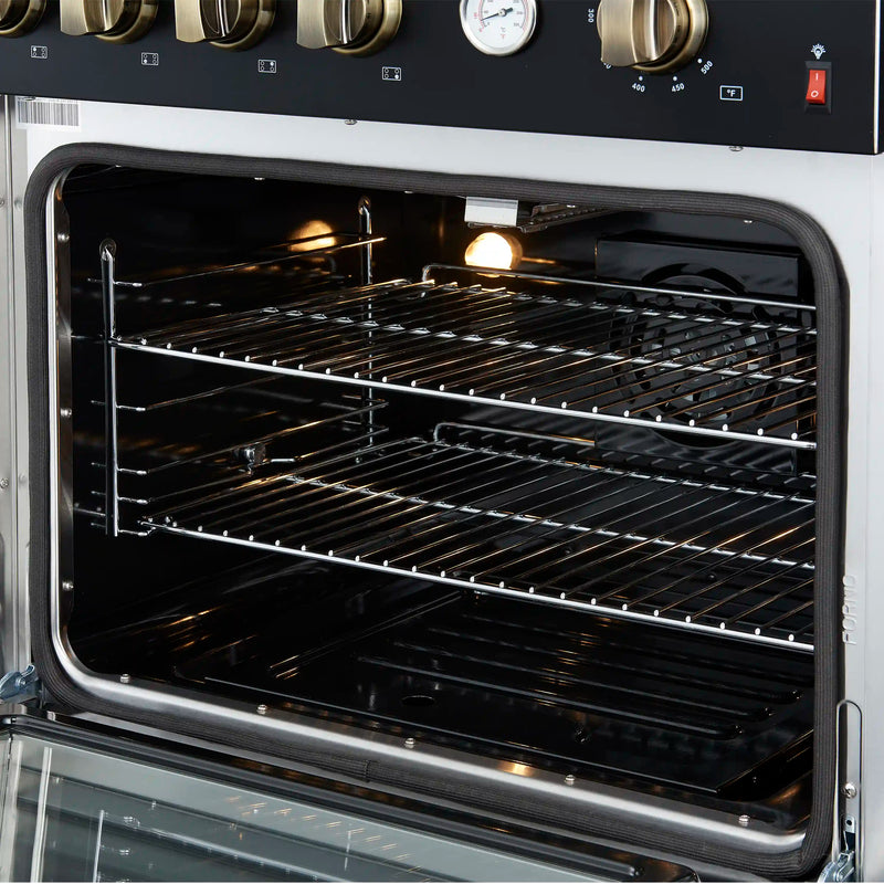 Forno Marco 30-Inch Gas Range with 4 Burners and 4.32 Cu.Ft. Convection Oven in Black with Antique Brass Trim (FFSGS6277-30BLK)