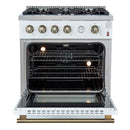 Forno Marco 30-Inch Gas Range with 4 Burners and 4.32 Cu.Ft. Convection Oven in White with Antique Brass Trim (FFSGS6277-30WHT)