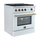 Forno Marco 30-Inch Gas Range with 4 Burners and 4.32 Cu.Ft. Convection Oven in White with Antique Brass Trim (FFSGS6277-30WHT)