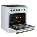 Forno Marco 30-Inch Gas Range with 4 Burners and 4.32 Cu.Ft. Convection Oven in White with Antique Brass Trim (FFSGS6277-30WHT)