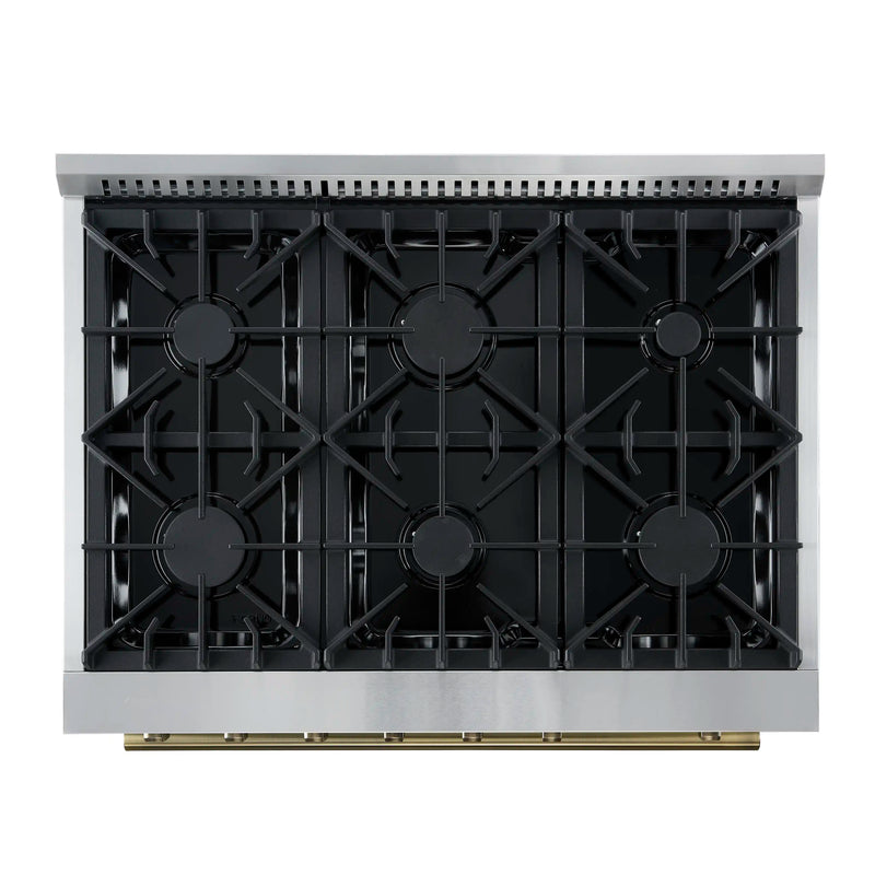 Forno Marco 36-Inch Gas Range with 6 Burners and 5.36 Cu.Ft. Convection Oven in Black with Antique Brass Trim (FFSGS6277-36BLK)