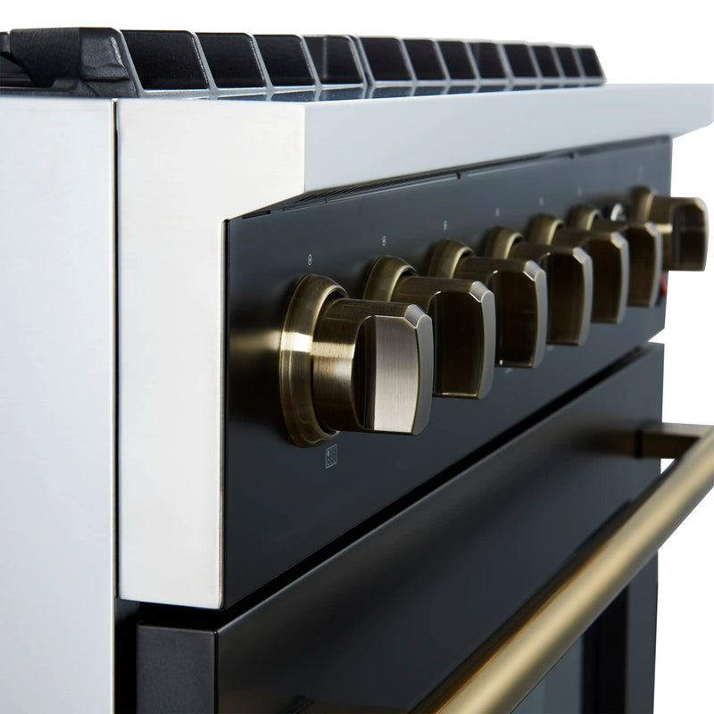 Forno Marco 36-Inch Gas Range with 6 Burners and 5.36 Cu.Ft. Convection Oven in Black with Antique Brass Trim (FFSGS6277-36BLK)