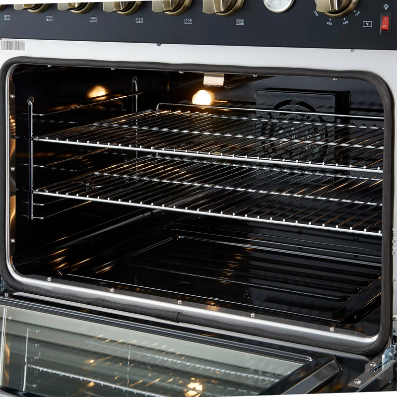 Forno Marco 36-Inch Gas Range with 6 Burners and 5.36 Cu.Ft. Convection Oven in Black with Antique Brass Trim (FFSGS6277-36BLK)