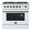 Forno Marco 36-Inch Gas Range with 6 Burners and 5.36 Cu.Ft. Convection Oven in White with Antique Brass Trim (FFSGS6277-36WHT)
