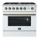 Forno Marco 36-Inch Gas Range with 6 Burners and 5.36 Cu.Ft. Convection Oven in White with Antique Brass Trim (FFSGS6277-36WHT)