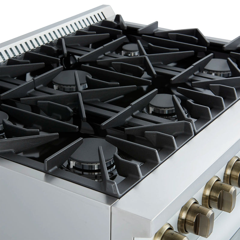 Forno Marco 36-Inch Gas Range with 6 Burners and 5.36 Cu.Ft. Convection Oven in White with Antique Brass Trim (FFSGS6277-36WHT)
