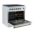 Forno Marco 36-Inch Gas Range with 6 Burners and 5.36 Cu.Ft. Convection Oven in White with Antique Brass Trim (FFSGS6277-36WHT)