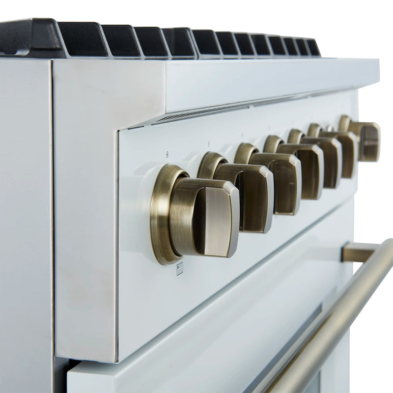 Forno Marco 36-Inch Gas Range with 6 Burners and 5.36 Cu.Ft. Convection Oven in White with Antique Brass Trim (FFSGS6277-36WHT)
