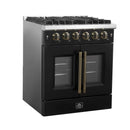 Forno Galiano 30-Inch French Door Gas Range with 5 Burners and 4.32 Cu.Ft. Convection Oven in Black with Antique Brass Trim (FFSGS6444-30BLK)