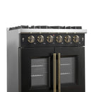 Forno Galiano 30-Inch French Door Gas Range with 5 Burners and 4.32 Cu.Ft. Convection Oven in Black with Antique Brass Trim (FFSGS6444-30BLK)