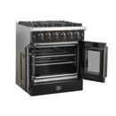 Forno Galiano 30-Inch French Door Gas Range with 5 Burners and 4.32 Cu.Ft. Convection Oven in Black with Antique Brass Trim (FFSGS6444-30BLK)