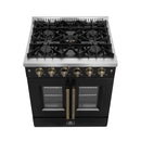 Forno 5-Piece Appliance Package - 30-inch Gas Range, Hood, Refrigerator, Dishwasher and 24-Inch Microwave Drawer in Black