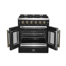 Forno Galiano 30-Inch French Door Gas Range with 5 Burners and 4.32 Cu.Ft. Convection Oven in Black with Antique Brass Trim (FFSGS6444-30BLK)