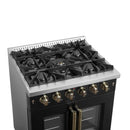 Forno 5-Piece Appliance Package - 30-inch Gas Range, Hood, Refrigerator, Dishwasher and 30-Inch Microwave Drawer in Black
