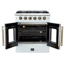 Forno Galiano 30-Inch French Door Gas Range with 5 Burners and 4.32 Cu.Ft. Convection Oven in White with Antique Brass Trim (FFSGS6444-30WHT)