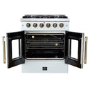 Forno 5-Piece Appliance Package - 30-inch Gas Range, Hood, Refrigerator, Dishwasher and 24-Inch Microwave Drawer in White
