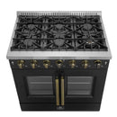 Forno 5-Piece Appliance Package - 36-inch Gas Range, Hood, Refrigerator, Dishwasher and 30-Inch Microwave Drawer in Black