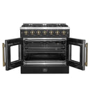 Forno 5-Piece Appliance Package - 36-inch Gas Range, Hood, Refrigerator, Dishwasher and 30-Inch Microwave Oven in Black