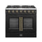 Forno Galiano 36-Inch French Door Gas Range with 6 Burners and 5.36 Cu.Ft. Convection Oven in Black with Antique Brass Trim (FFSGS6444-36BLK)