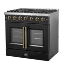Forno 5-Piece Appliance Package - 36-inch Gas Range, Hood, Refrigerator, Dishwasher and 30-Inch Microwave Oven in Black