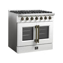 Forno Galiano 36-Inch French Door Gas Range with 6 Burners and 5.36 Cu.Ft. Convection Oven in White with Antique Brass Trim (FFSGS6444-36WHT)