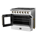 Forno Galiano 36-Inch French Door Gas Range with 6 Burners and 5.36 Cu.Ft. Convection Oven in White with Antique Brass Trim (FFSGS6444-36WHT)