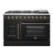 Forno Galiano 48-Inch French Door Gas Range with 8 Burners and 6.58 Cu. Ft. Convection Oven in Black with Antique Brass Trim (FFSGS6444-48BLK)