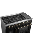 Forno Galiano 48-Inch French Door Gas Range with 8 Burners and 6.58 Cu. Ft. Convection Oven in Black with Antique Brass Trim (FFSGS6444-48BLK)
