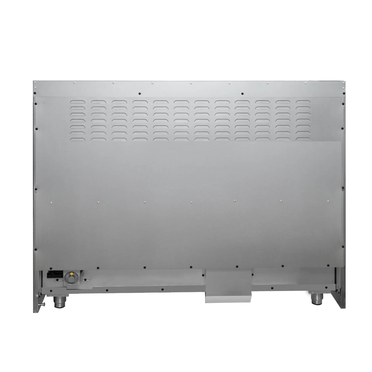 White gas range rear vent panel with electrical connection