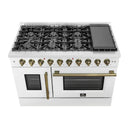 Forno Galiano 48-Inch French Door Gas Range with 8 Burners and 6.58 Cu. Ft. Convection Oven in White with Antique Brass Trim (FFSGS6444-48WHT)