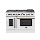 Forno 5-Piece Appliance Package - 48-inch Gas Range, Hood, Refrigerator, Dishwasher and 24-Inch Microwave Drawer in White