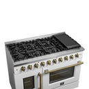 Forno Galiano 48-Inch French Door Gas Range with 8 Burners and 6.58 Cu. Ft. Convection Oven in White with Antique Brass Trim (FFSGS6444-48WHT)