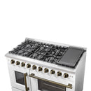 Forno Galiano 48-Inch French Door Gas Range with 8 Burners and 6.58 Cu. Ft. Convection Oven in White with Antique Brass Trim (FFSGS6444-48WHT)