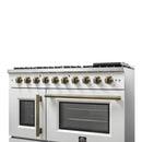 Forno 5-Piece Appliance Package - 48-inch Gas Range, Hood, Refrigerator, Dishwasher and 24-Inch Microwave Drawer in White