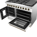 Forno Galiano 48-Inch French Door Gas Range with 8 Burners and 6.58 Cu. Ft. Convection Oven in White with Antique Brass Trim (FFSGS6444-48WHT)