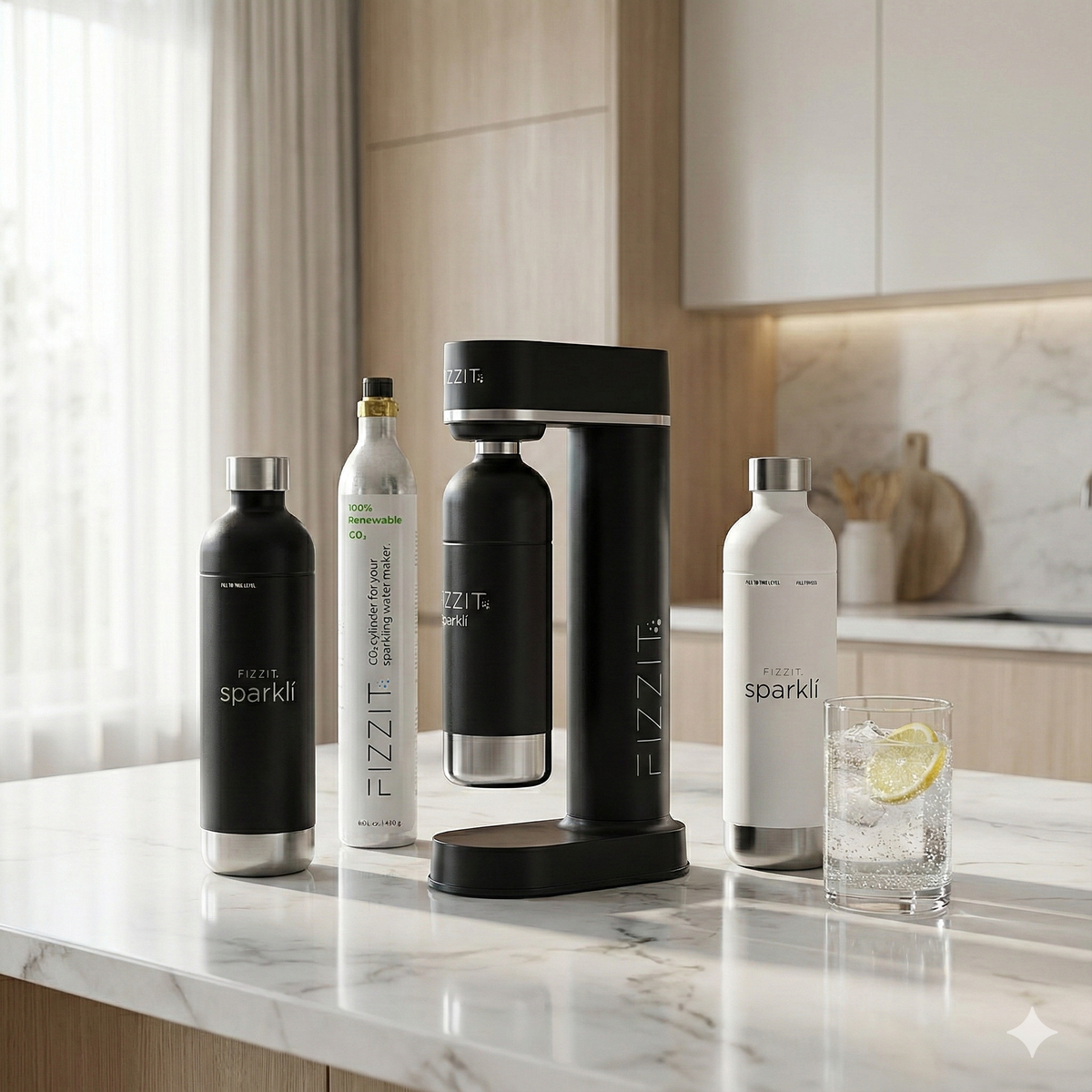 Fizzit Spärklï Sparkling Water Maker Duo Hydration Set with 60L CO2 Cylinder and 2 Stainless Steel Bottles