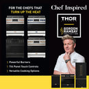 Gas range marketing graphic showing multiple stainless steel models