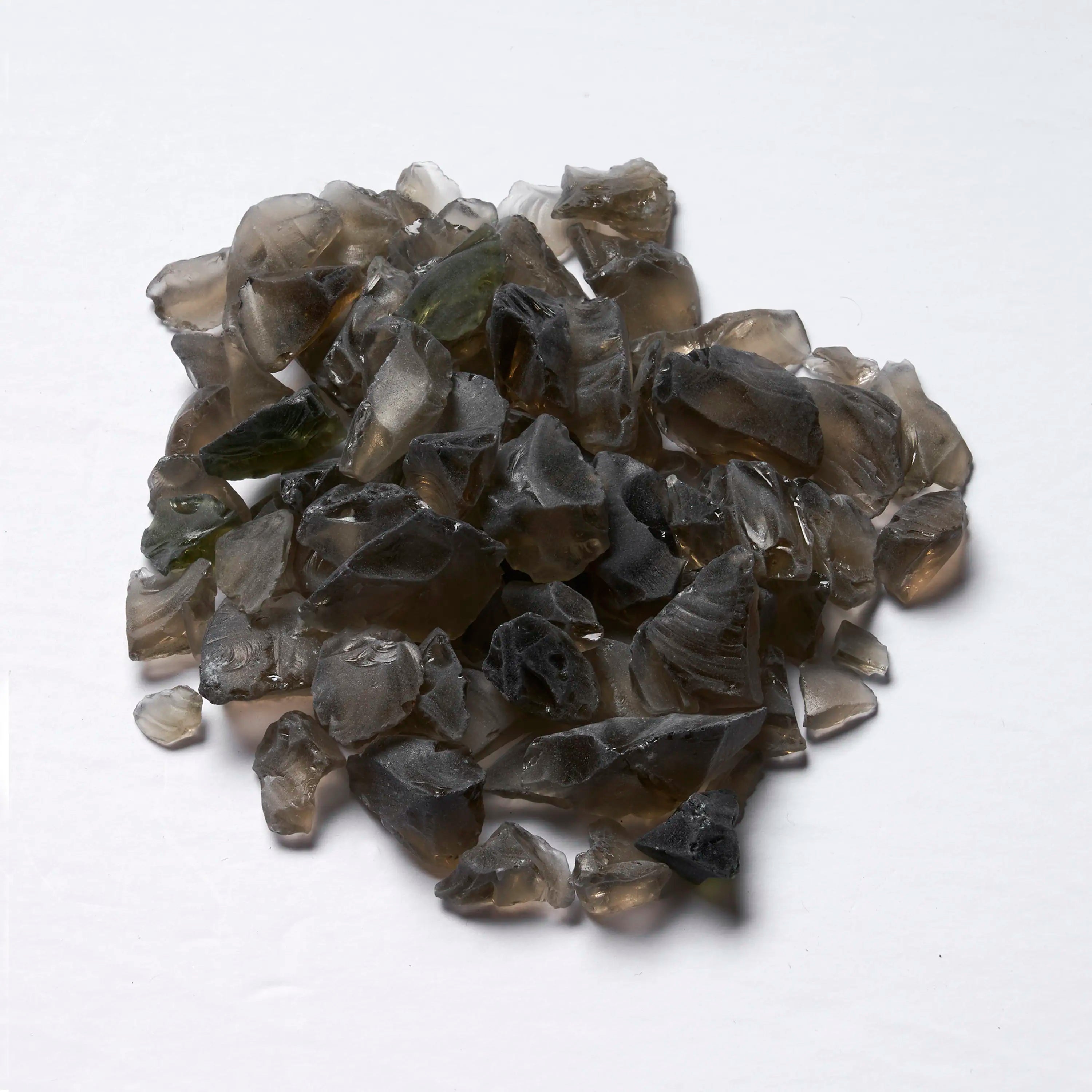 Electric fireplace fuel bed pieces, dark gray and smoky translucent stones