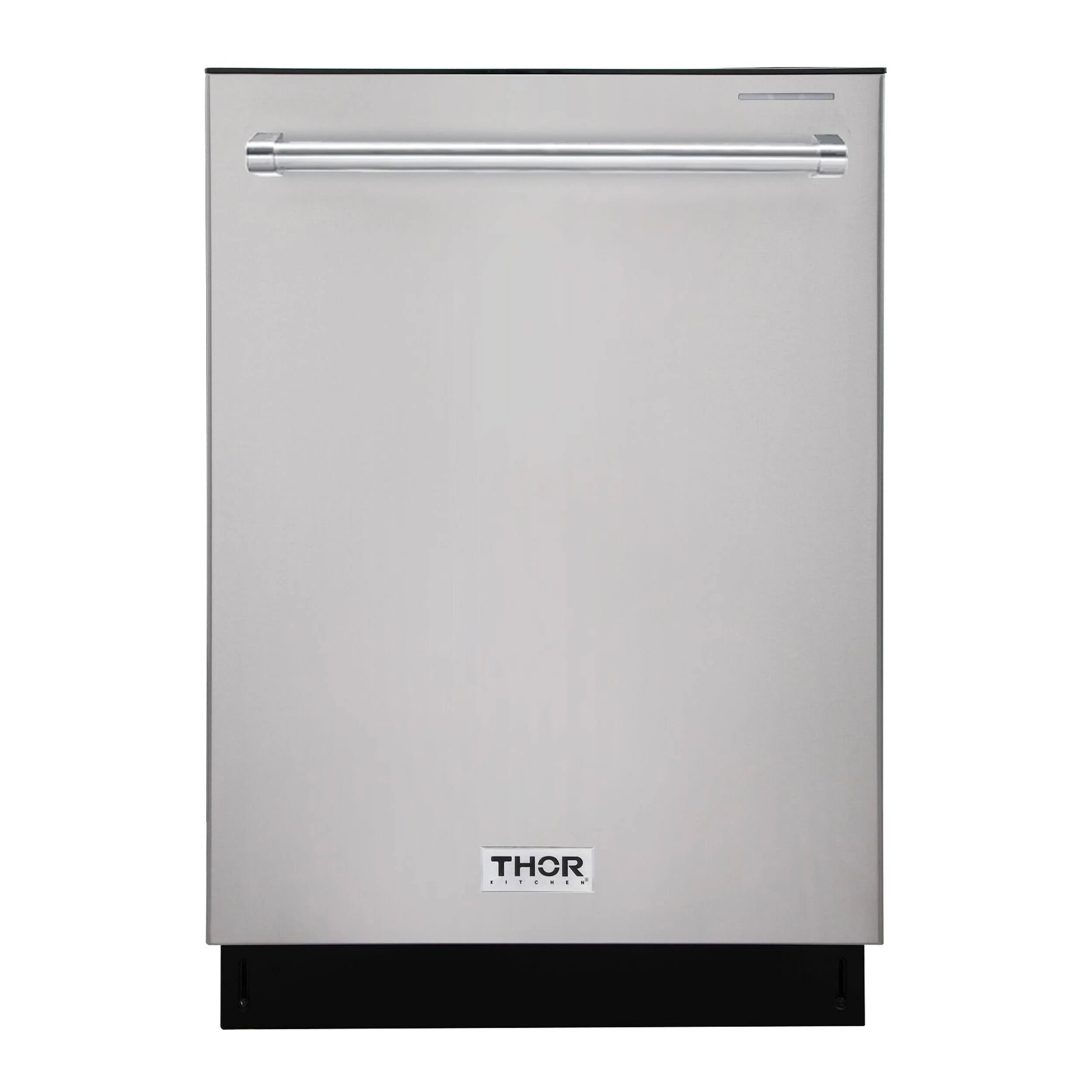 Stainless steel built-in top control dishwasher, front view with THOR logo.